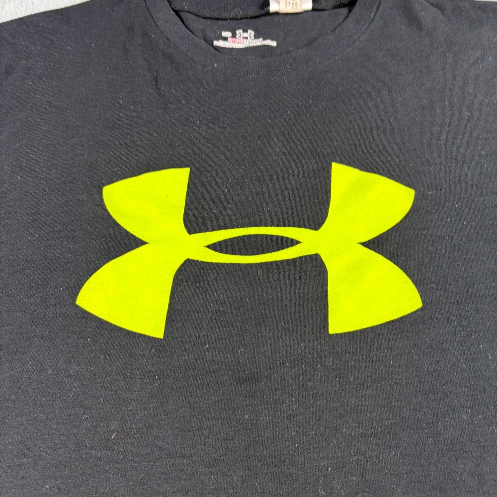 Under Armour Mens HeatGear Big Logo T-Shirt Black Neon Yellow MD Short Sleeve